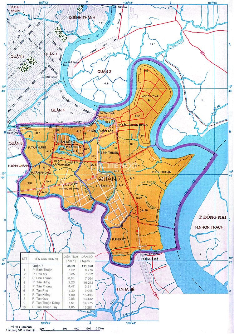 Bản đồ chi tiết diện tích các phường ở Quận 7