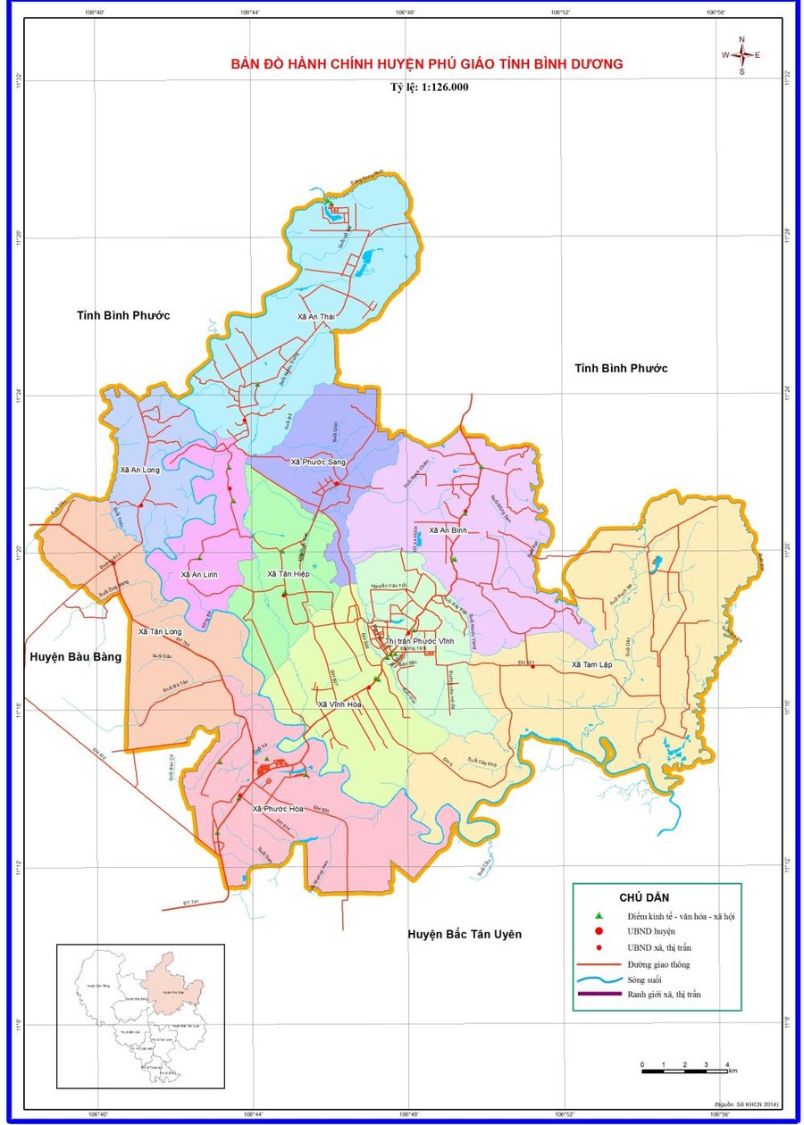 bản đồ hành chính huyện Phú Giáo Bình Dương có 11 đơn vị