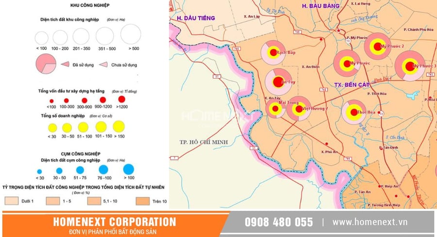 Hình ảnh bản đồ phân bố khu công nghiệp tại thị xã Bến Cát