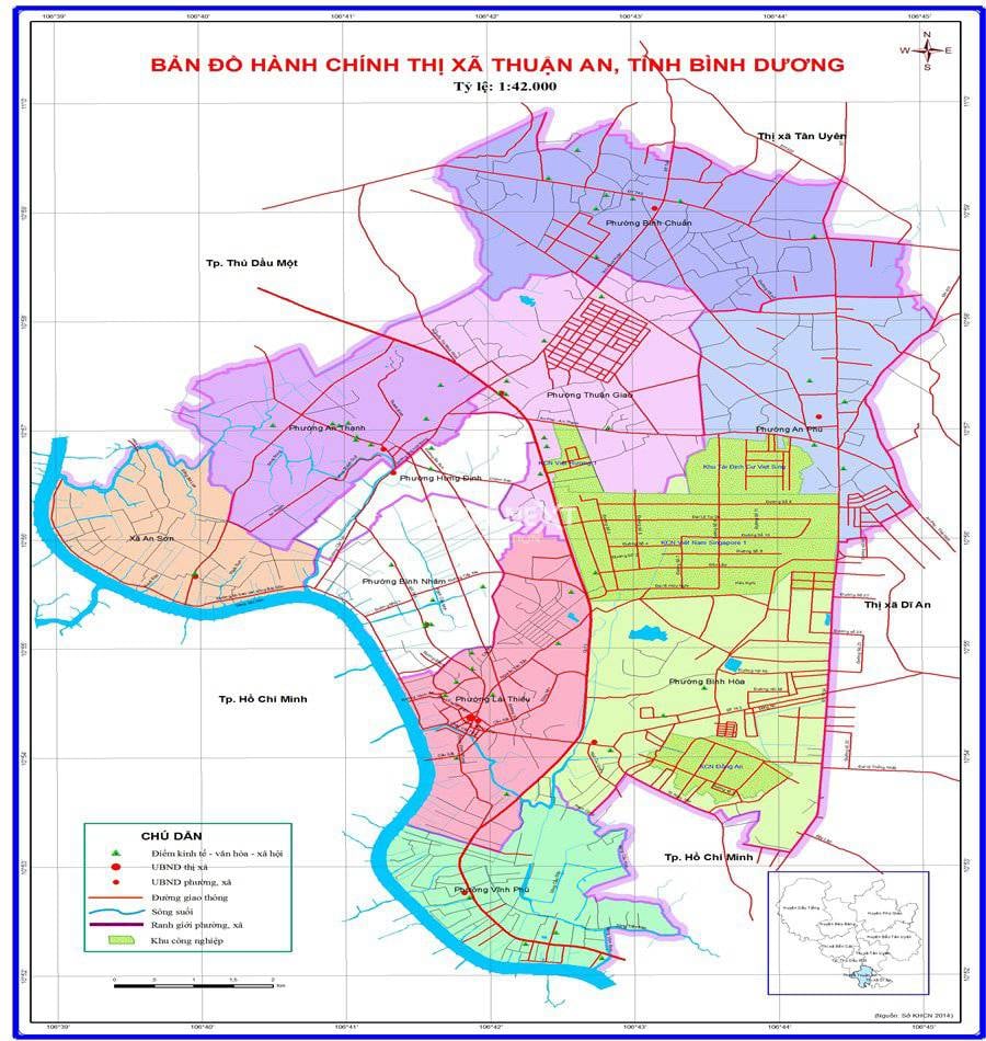 bản đồ hành chính thị xã Thuận An