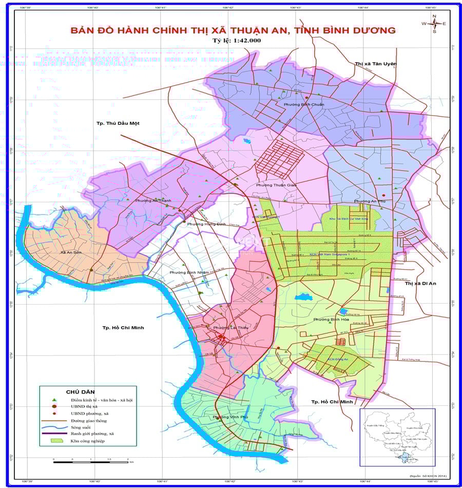 bản đồ hành chính thị xã Thuận An