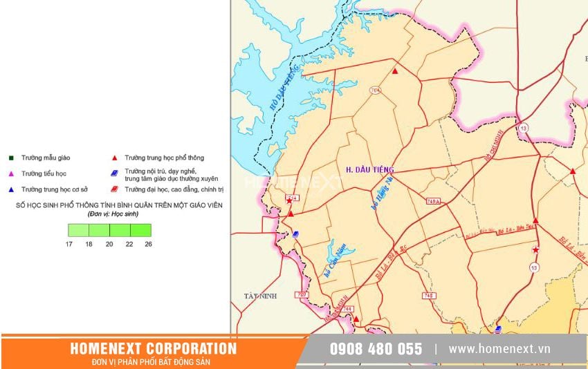 Hình ảnh bản đồ trường học tại khu vực huyện dầu tiếng bình dương