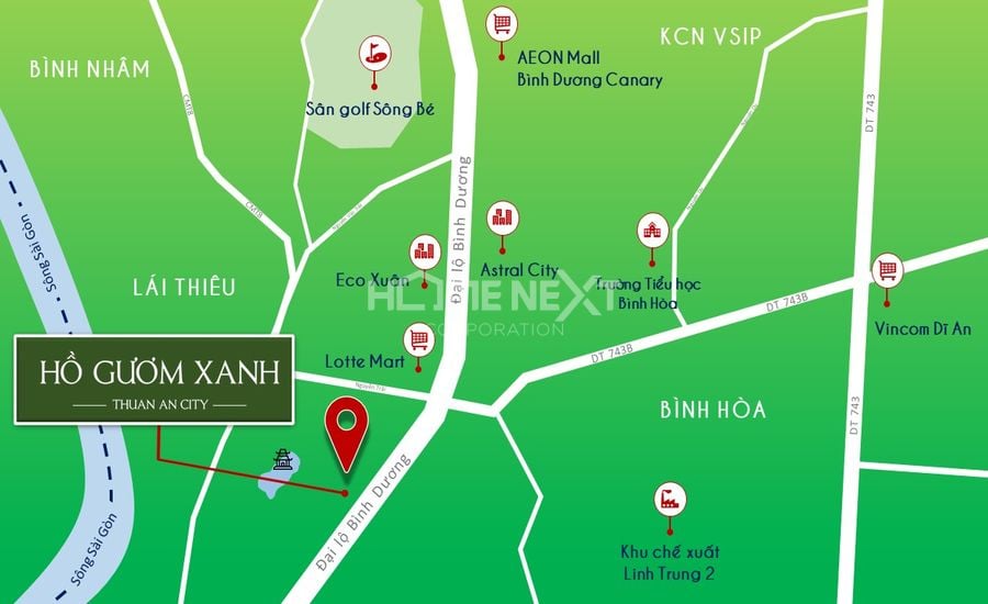 Vị trí chính xác dự án Hồ Gươm Xanh Thuận An City Bình Dương