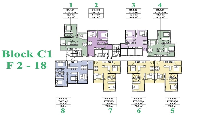    Mặt bằng tầng 2 Block C1 tại Habitat Bình Dương giai đoạn 3