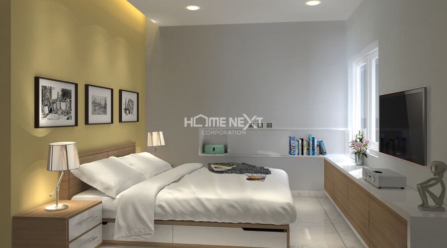 Căn phòng ngủ Aster Garden Towers thiết kế với gam màu trầm ấm, sang trọng và tinh tế