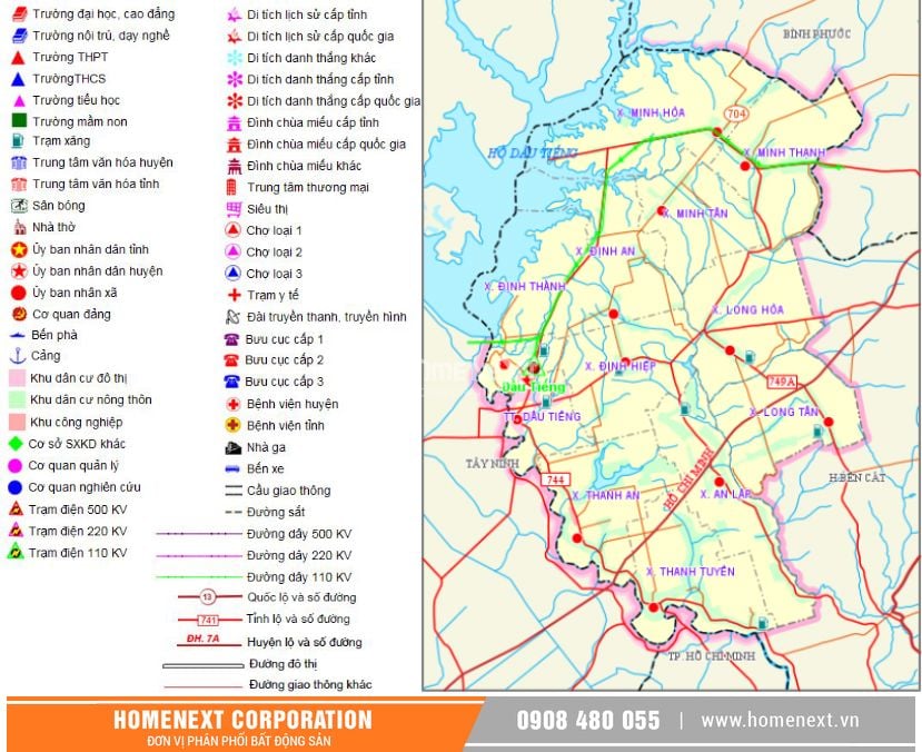 Hình ảnh bản đồ về cơ sở hạ tầng tại huyện dầu tiếng bình dương