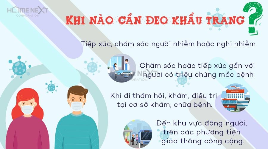 Theo khuyến cáo mới nhất của Bộ Y tế, người dân không nhất thiết phải đeo khẩu trang mọi lúc mọi nơi vì có thể gây bí bách, khó chịu. Bộ Y tế cũng nêu rõ những trường hợp cần đeo khẩu trang để phòng ngừa dịch bệnh viêm đường hô hấp cấp do Covid-19 sau đây: