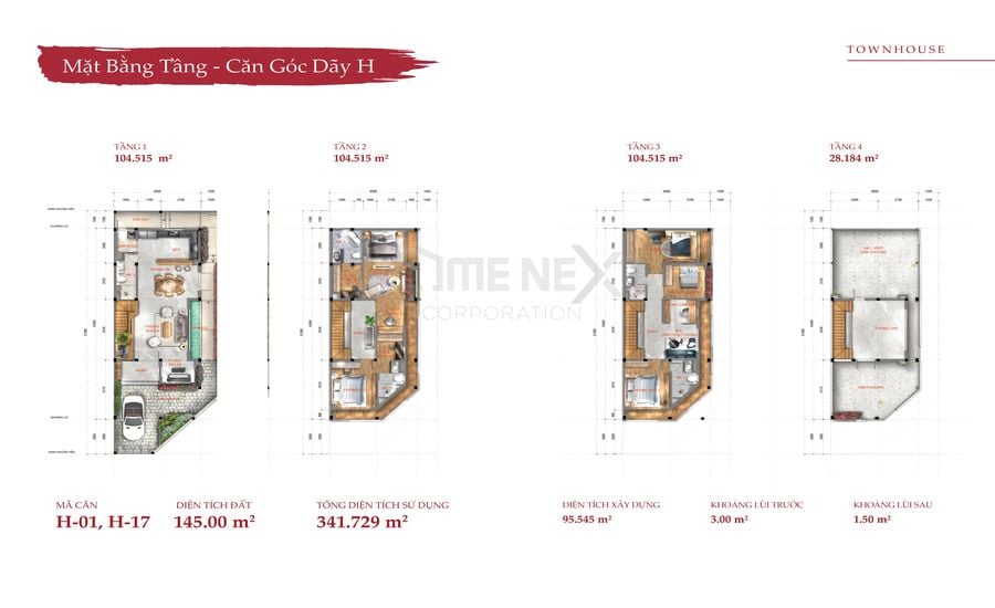 Mặt bằng tầng Takara Residence - Căn góc dãy H