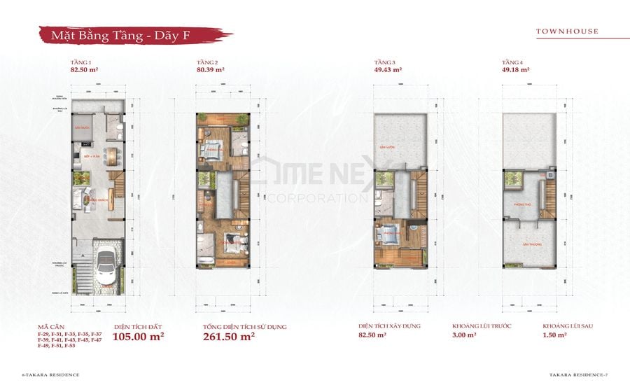 Mặt bằng tầng Takara Residence - Căn góc dãy F