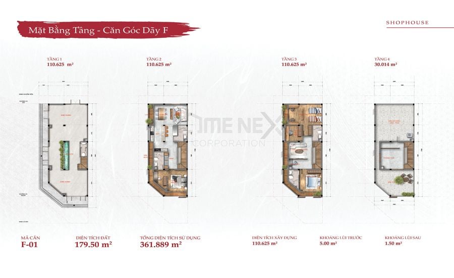 Mặt bằng tầng Shophouse Takara Residence - Căn góc dãy F