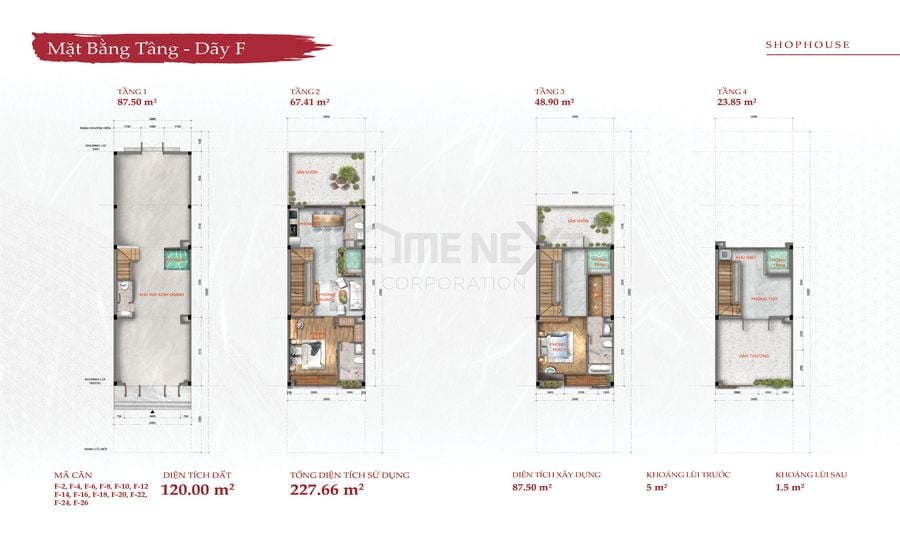 Mặt bằng tầng Shophouse Takara Residence - Diện tích đất 120m2