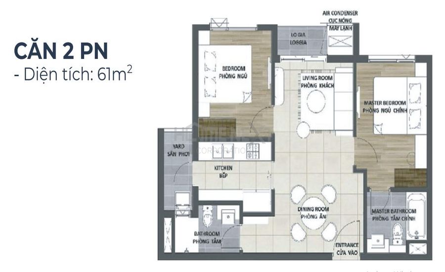 Thiết kế căn hộ 2 phòng ngủ 61m2 tại AnHome Bình Dương