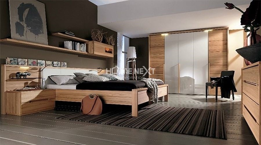 Thiết kế phòng ngủ với nội thất bằng gỗ ấm áp