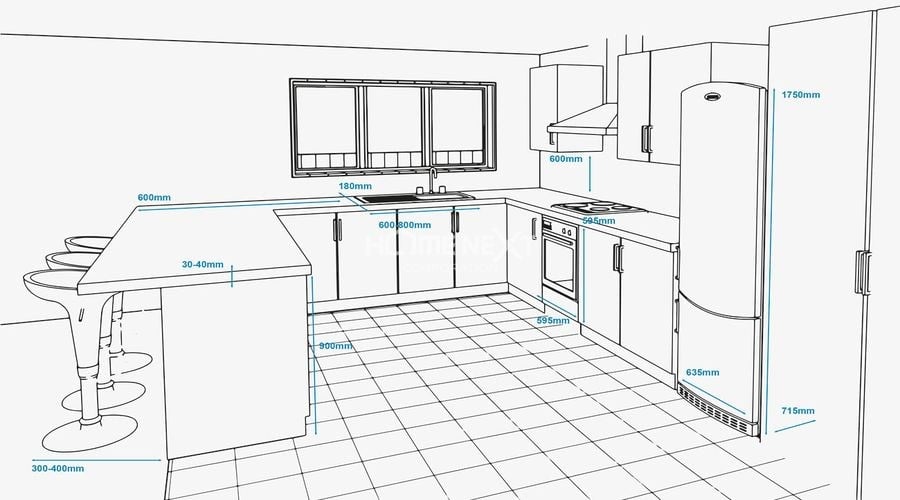 Chọn kích thước đồ nội thất hợp lý cho không gian bếp