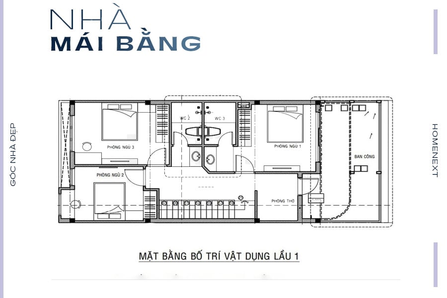 Bản vẽ mẫu nhà mái bằng 2 tầng (Nguồn: Datthu.vn)