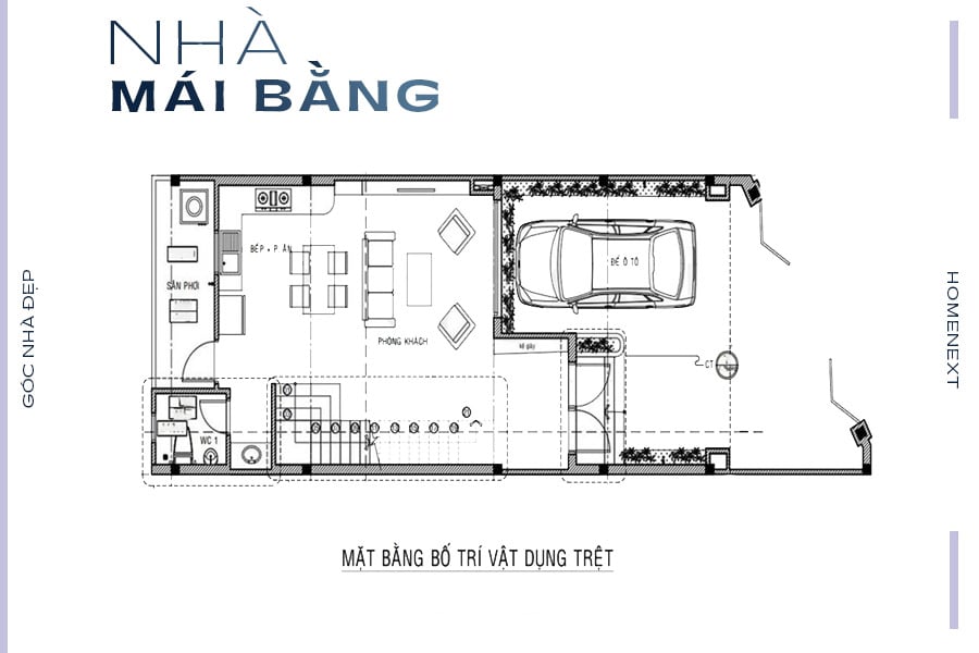Bản vẽ mẫu nhà mái bằng 2 tầng (Nguồn: Datthu.vn)