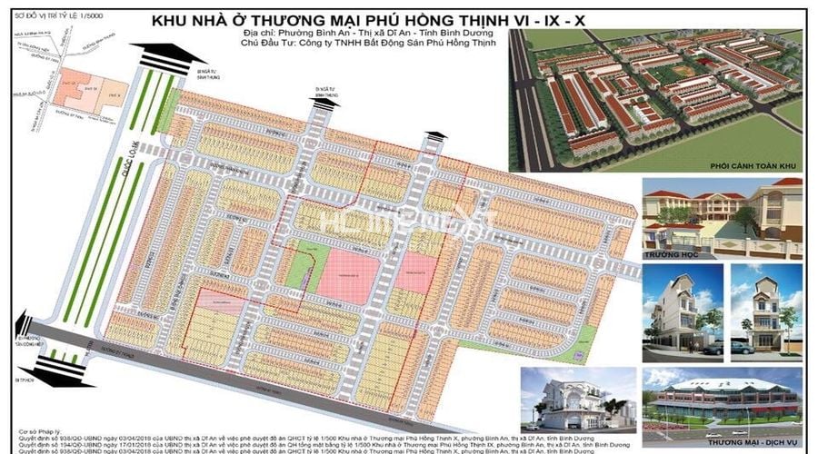 Sơ đồ vị trí tỷ lệ 1/5000 khu nhà ở thương mại Phú Hồng Thịnh VI - IX - X