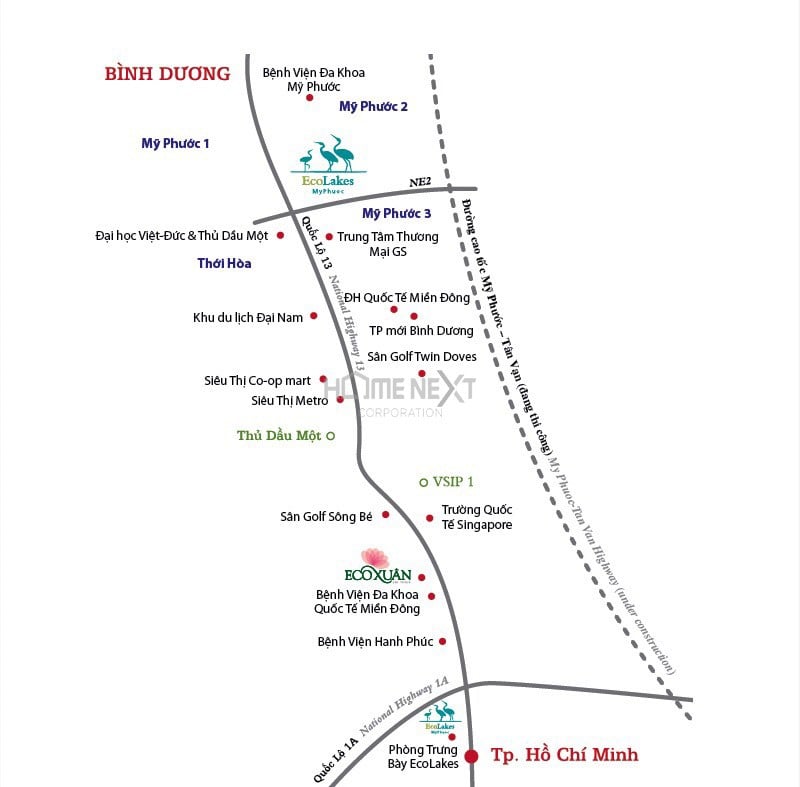 Vị trí dự án EcoLakes Mỹ Phước