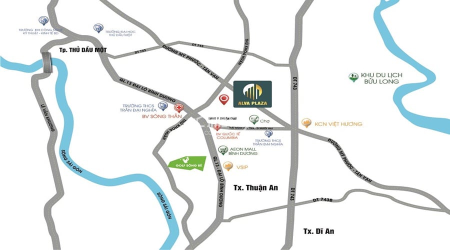 Bản đồ vị trí Alva Plaza Thuận An Bình Dương