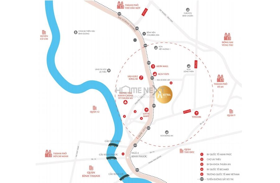 Vị trí Astral City Bình Dương ngay tại Quốc lộ 13, Thuận An